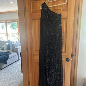 Black Sequin Gown with Elegant Side Drape